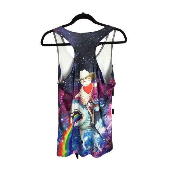 SOLD Cowboy cat riding a shark Racerback Tank - Picture 4 of 5